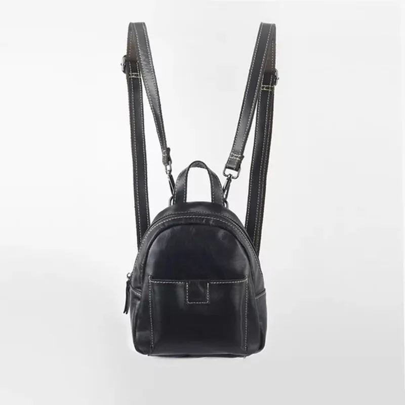 

Casual Style First Layer Genuine Leather Zipper Closure Three-way Women Mini Backpack Soft Cowhide Lady Female Small Back Pack