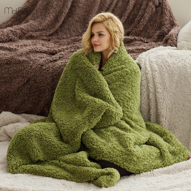 2 Sizes Lamb Cashmere Throw Blanket Warm Soft Blankets for Beds Fluffy Fuzzy Fur Blanket Solid Thick Office Home Blanket Towel