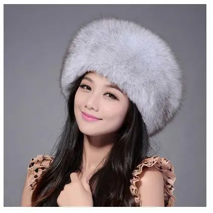 Женская шапка из лисьего меха, новинка, натуральный Лисий мех, зимняя теплая меховая шапка, этническая шапка для рождества, 6 цветов - Цвет: Blue Fox character