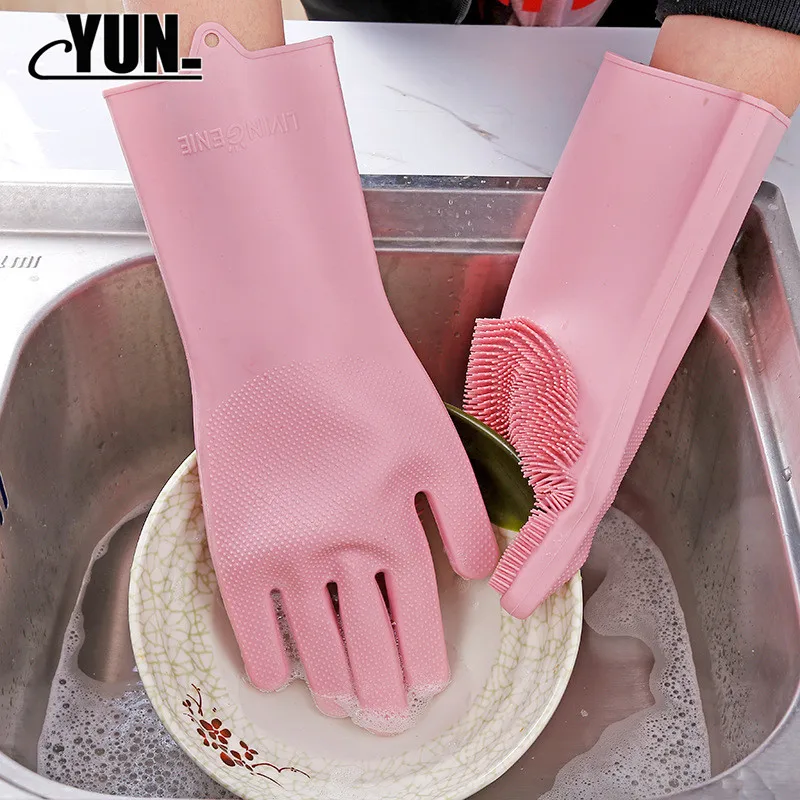 A Pair Cleaning Gloves Magic Silicone Scrubber Rubber Dusting Dish WashingPet Care Grooming Bathroom CarInsulated Kitchen 6D (22)