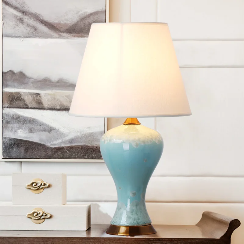 

YOOK LED table lamp Jingdezhen living room for study decorative ceramic table lamp copper lamp e27 220v