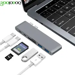 GOOJODOQ Dual USB C концентратора SD/TF/Micro SD Card Reader Тип C концентратор 2 Порты USB 3,0 Тип-C Мощность Порты и разъёмы USB C концентратора для Macbook Pro воздуха