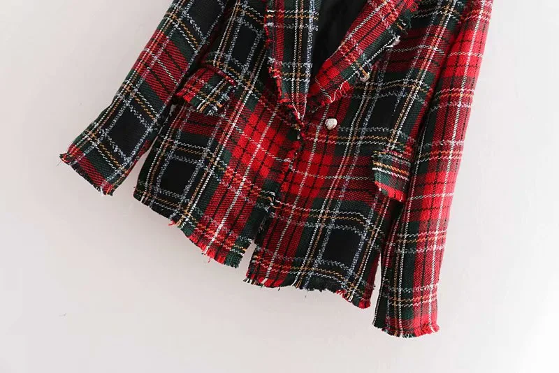 Retro Style Women's Twill Soft Tweed Long Fur Coat Fall Women's New Suit Tops Plaid Single Button Office Lady Long Blazer Women