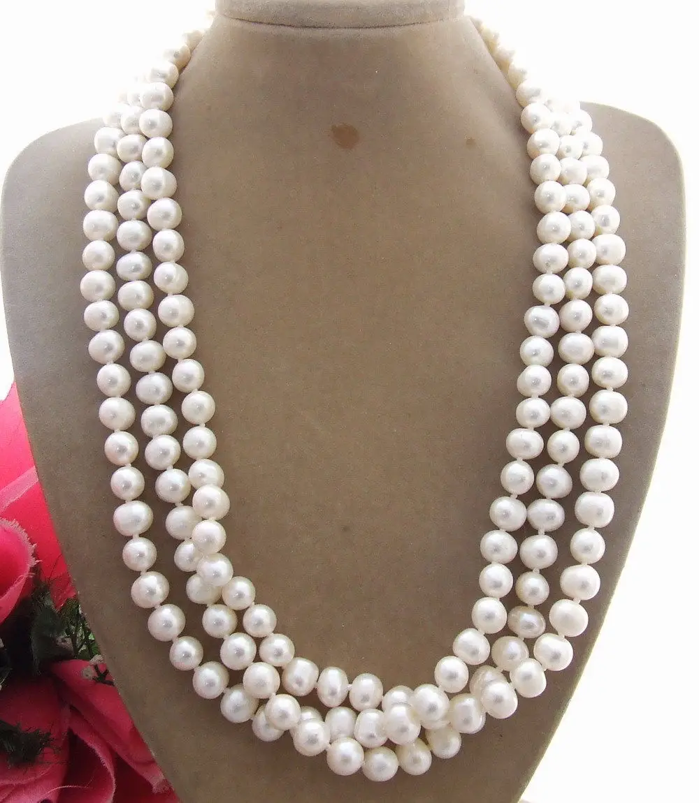 

KE102608 20" 3Strands 9MM White Pearl Necklace
