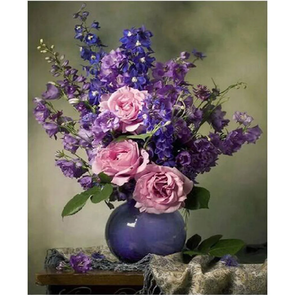 

DIY diamond painting 5D cross stitch embroidery vase Flowers diamond embroidery pattern flowers Round diamond wall decor KL83