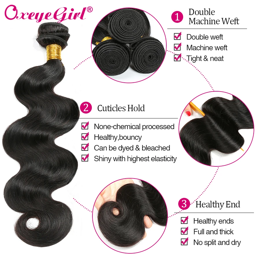 Body Wave Bundles Brazilian Hair Weave Bundles 1/3/4 PC 100% Human Hair Extensions Brazilin Remy Hair Natural Color Oxeye girl