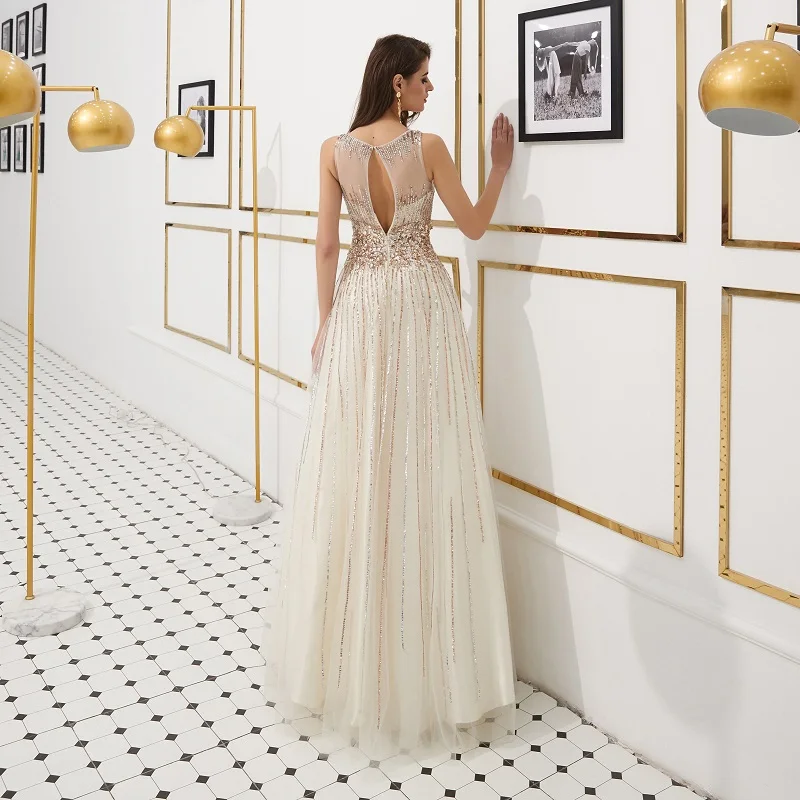 Luxury Evening Dresses Long 2019 Heavy Crystal sequins Evening Gowns For Women formal Dress vestidos de fiesta vestido de noche