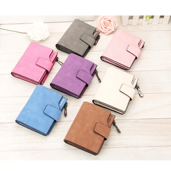 

2019 New Fashion Women Girl Short Small PU Leather Wallet Zipper Hasp Pocket Wallet Solid Color Soft Design