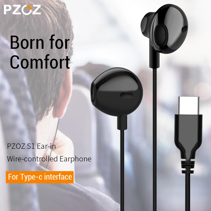 PZOZ USB C Earphone Wired Control Bass In Ear type c Sport Headset Type C Jack Headsets With Mic For Xiaomi Mi Mix 2s 8 SE 6X A2