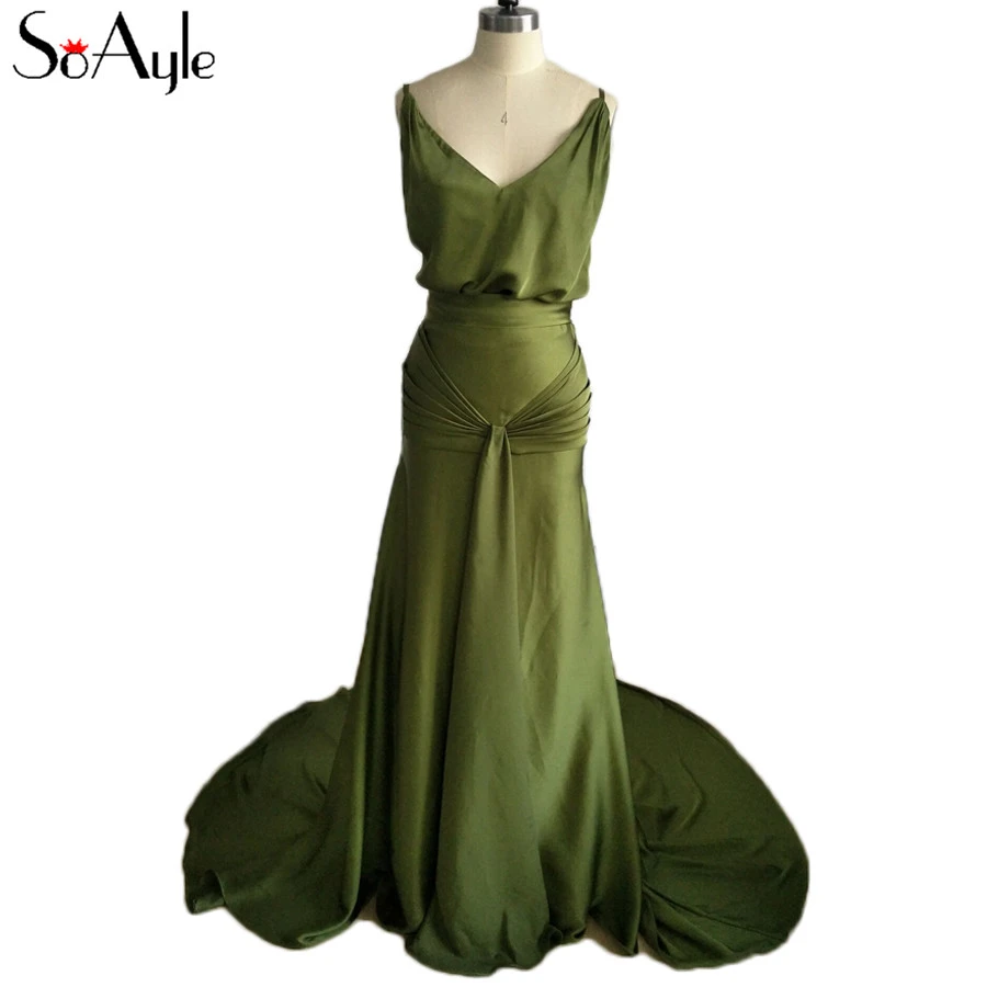 olive green silk prom dress