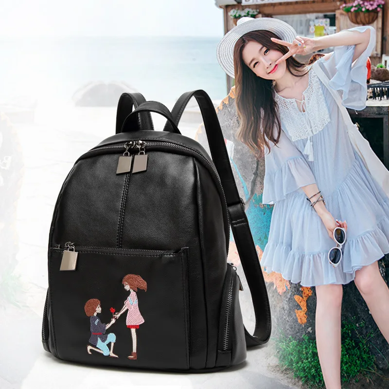 

and American fashion campus wind backpack backpack couples a undertakes to hand embroidery female package travel