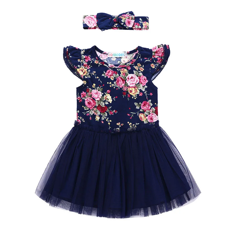 1-4Y Princess Girls Dress Baby Clothes Kids Dresses For Baby Girl Dress Summer Lace Floral Infant Girls Clothes With Headband (3)