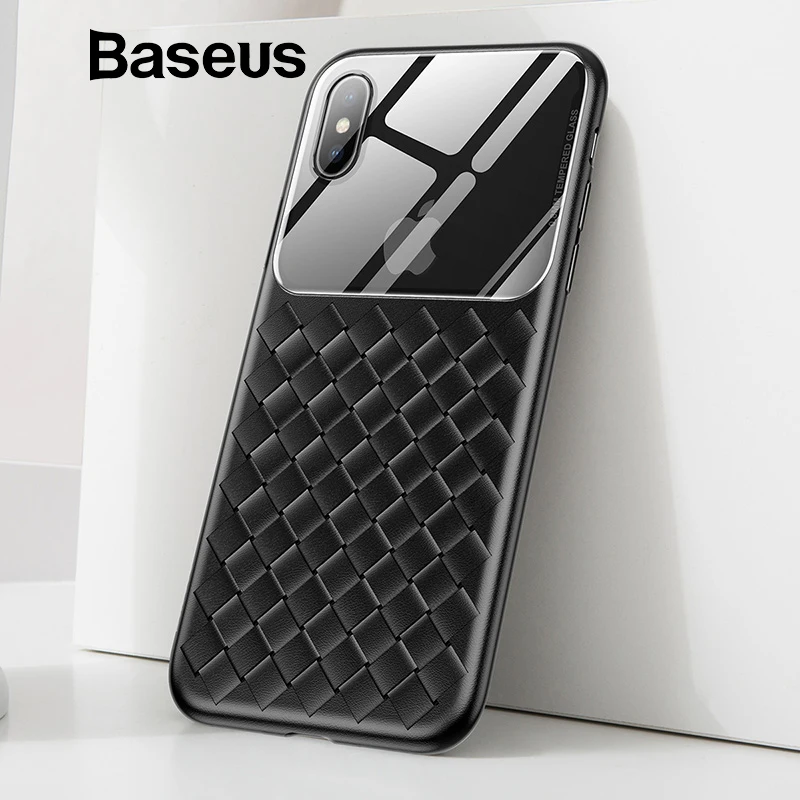 Kopen Baseus Rasterpatroon Case Voor iPhone Xs Max Luxe Siliconen + Gehard Glas Case Voor iPhone Xs Xs Max XR 2018 Telefoon Accessoires