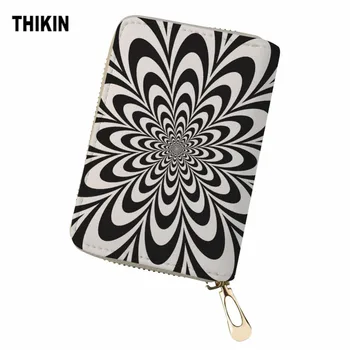 

THIKIN 3D Spiral Pattern Black White Card Holder Women Paisley Print PU Leather Credit for Ladies Travel Organizer Protect Case