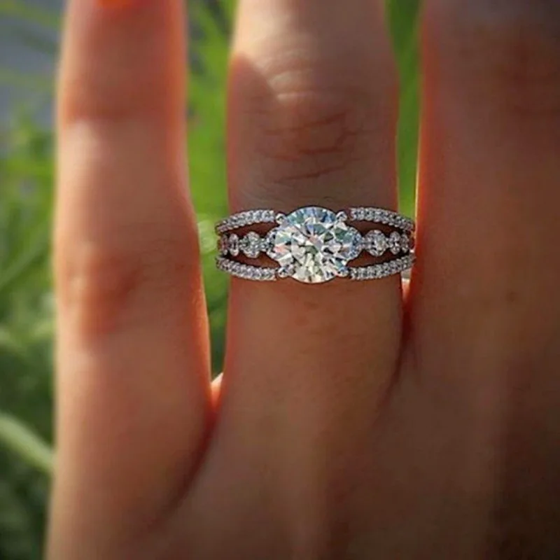 

Fashion Simple Engagement Ring Inlaid White Zircon Elegant Chic Silver Color Women Rings Bride Wedding Party silver 925 jewelry
