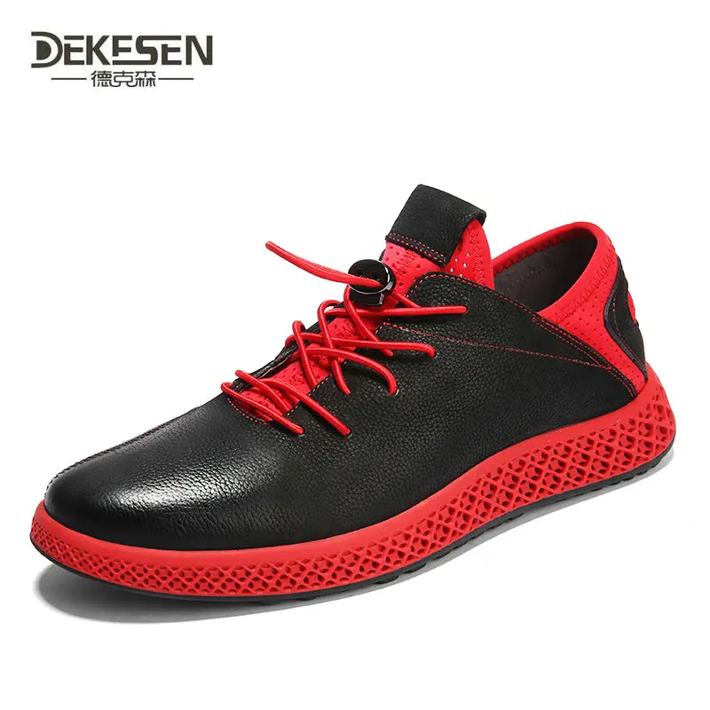 Luxury Brand Mens Shoes Casual Hot sale 2018 New breathable Flats Black Red Genuine leather ...