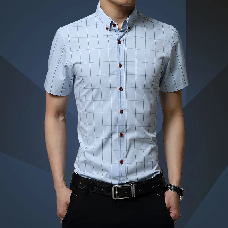 Мужская одежда новая рубашка Летняя Camisa Masculina модная деловая клетчатая рубашка повседневная с коротким рукавом Классическая мужская рубашка 5XL