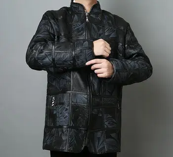 

Fashion Leanther Coats Men Fur Splice plaid lapel Warm Coat Black Collar Leather Jackets Mens Male Winter Thick Outerwear