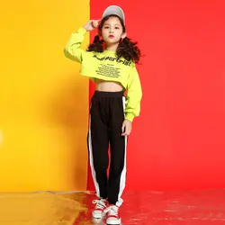 Детский Укороченный свитшот, рубашка, штаны для бега, одежда в стиле хип-хоп, Джазовый танцевальный костюм для девочек и мальчиков, одежда