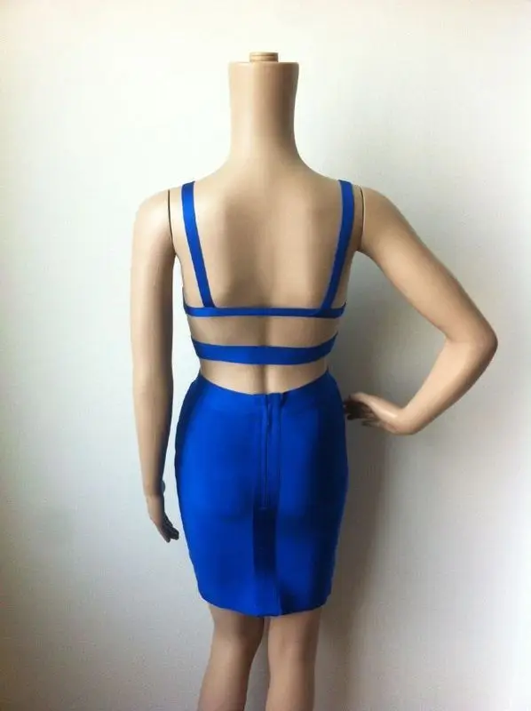 Мини вискоза 2 шт Спагетти ремень Bodycon Королевское Бандажное платье голубого