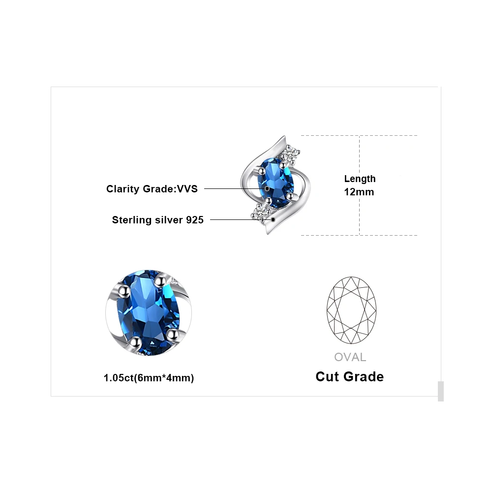 Jewelrypalace Овальный 1.1ct Природные Лондон Голубой топаз Серьги гвоздики 925 серебро