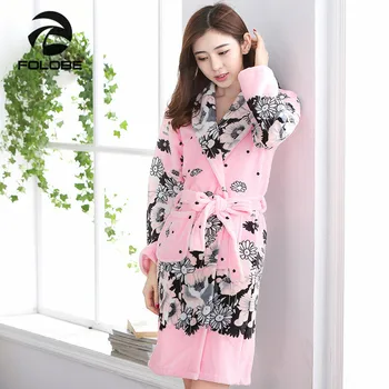 

FOLOBE Robes for women Coral Fleece Long Sexy Pink Pajamas Flannel Sleep Robe Bathrobe Women Nightgown Sleepwear