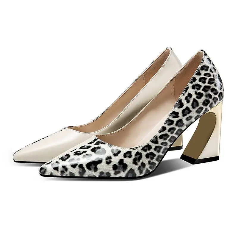 ALLBITEFO Leopard Print genuine leather women high heels pointed toe fashion sexy high heel shoes girls party heel women shoes