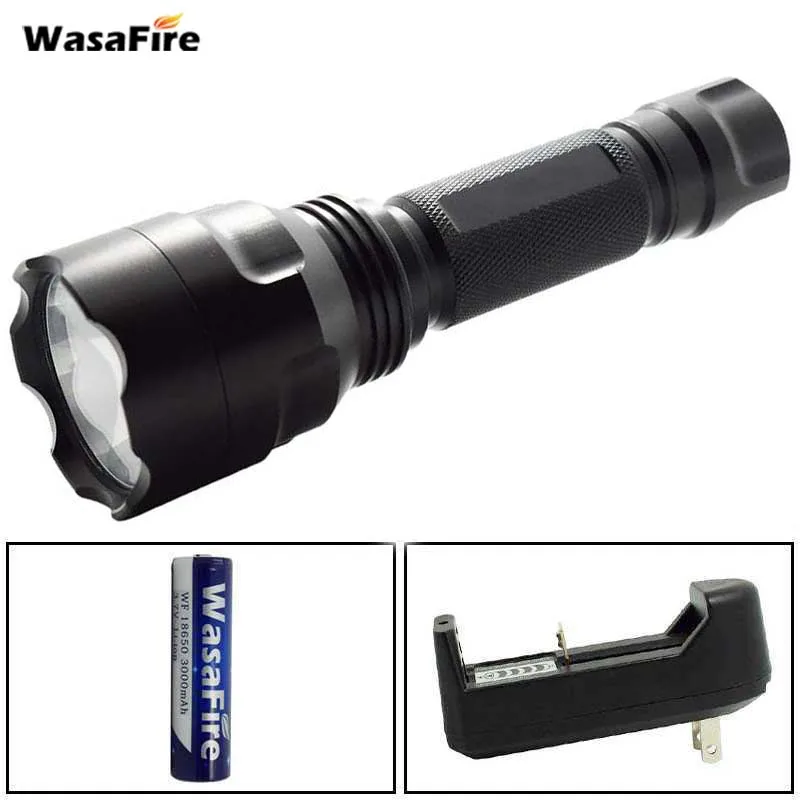 

Wasafire Super Bright XM-L2 LED Flashlight 5 Lighting Modes Led Torch C8 Lanterna With 18650 Battery + Charger for Bicycle Light