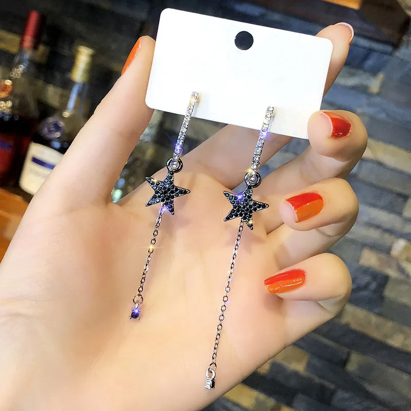 

Long tassel black star earrings Korean personality earrings trendy earrings