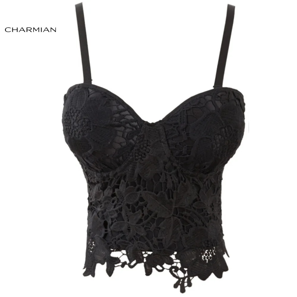 Charmian Plus Size Sexy Bloemen Kant Bustier Zwart of Wit Clubwear