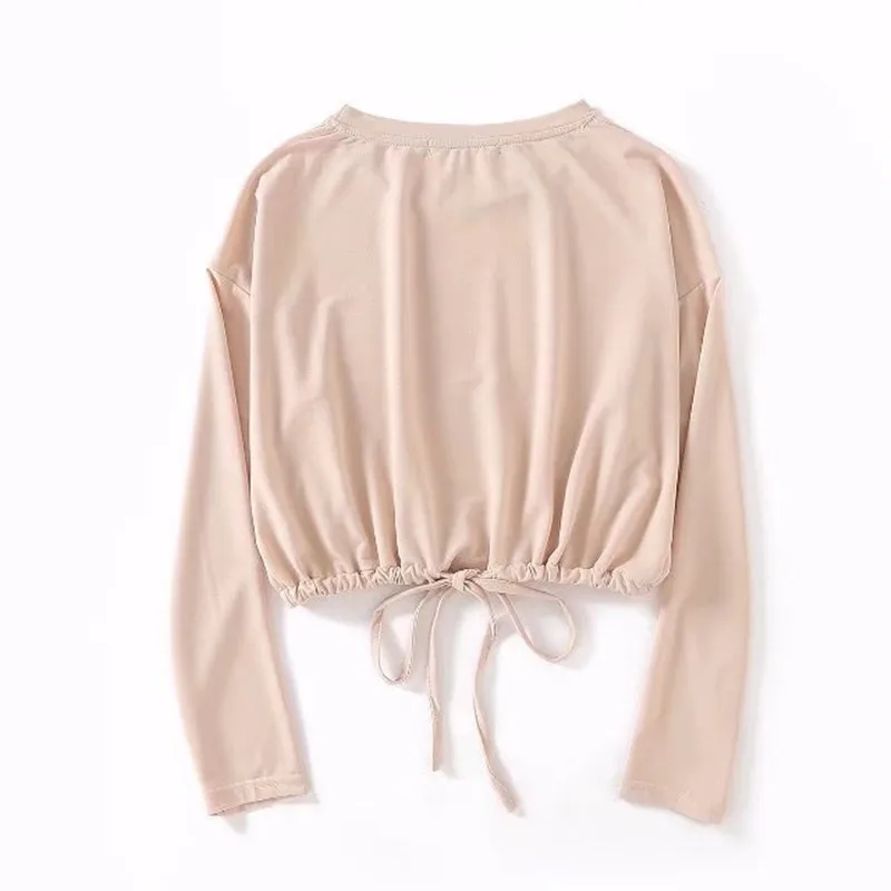 2018 лето новый стиль с коротким рукавом sweatershirts женский шнурок Круглый воротник