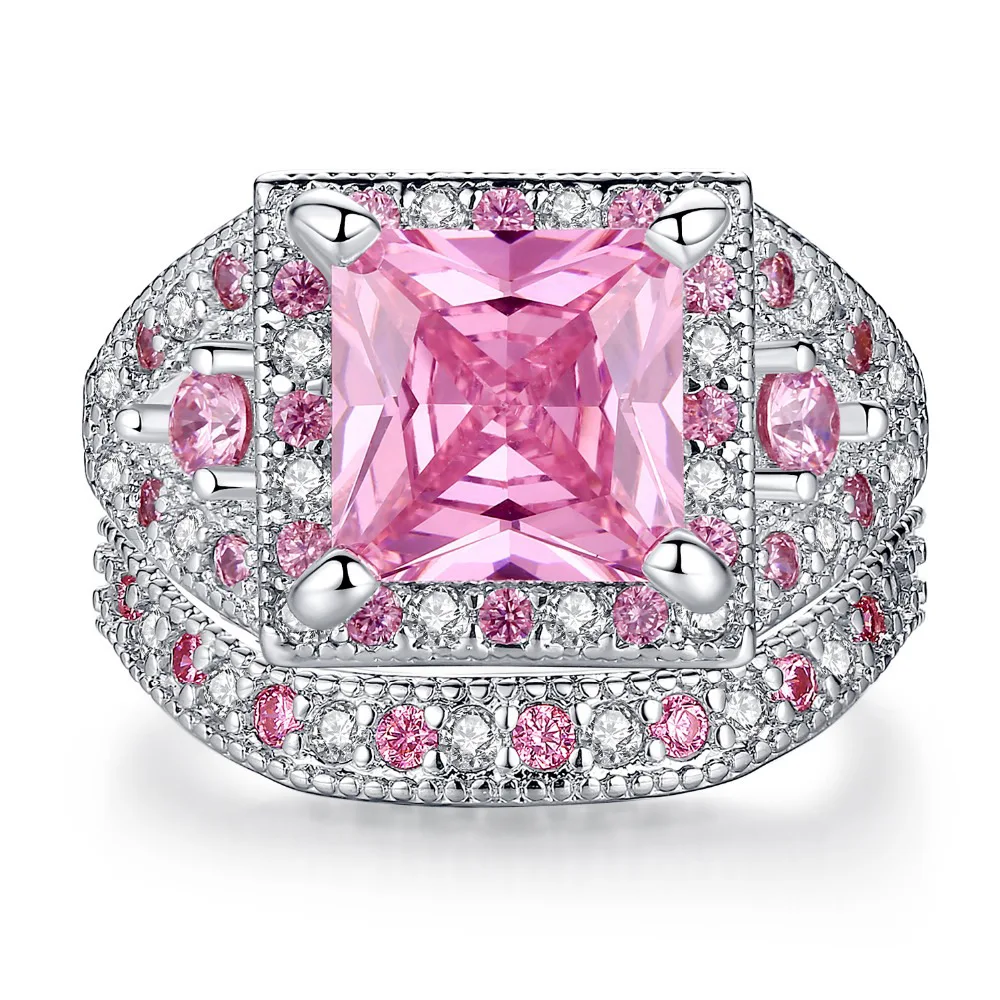 

Lovely Couple Rings For Men Women 2018 Hot Romantic Pink Zircon Crystal Finger Rings Wedding Ring Jewelry Accessories Gifts