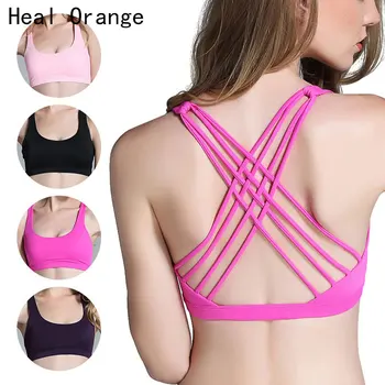 

2018 Woman Sports Bra Push Up Active Wear Tops For Women Gym Pink Brassiere Sport Bra Criss Cross Crop Top 2018 Female Yoga Bra
