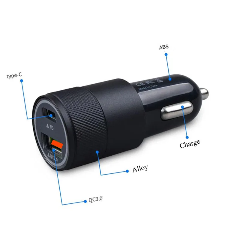 Два Порты Тип-c сплава для автомобиля, мотоцикла, Зарядное устройство Qc3.0 быстрой зарядки с двумя портами Usb Зарядное устройство автомобиля для Apple iphone 8/8 P/X/MACBOOK/переключатель