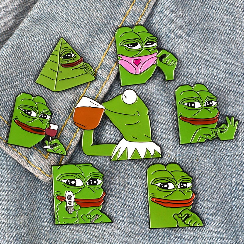 Мультфильм kermit Pepe коллекция Sad Frog Thinking Dringking meme Pin Back значки броши на ощупь плохой человек на ощупь хороший человек