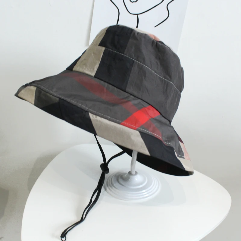 

Summer Beach Sun Hats For Women Anti-uv Sun Protection Foldable Wide Brim Plaid Print Travel Sun Hats