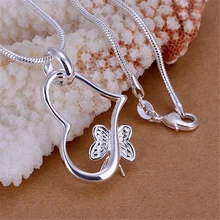 stamped butterfly silver color for women necklace jewelry silver jewelry fashion cute Heart pendant snake necklace