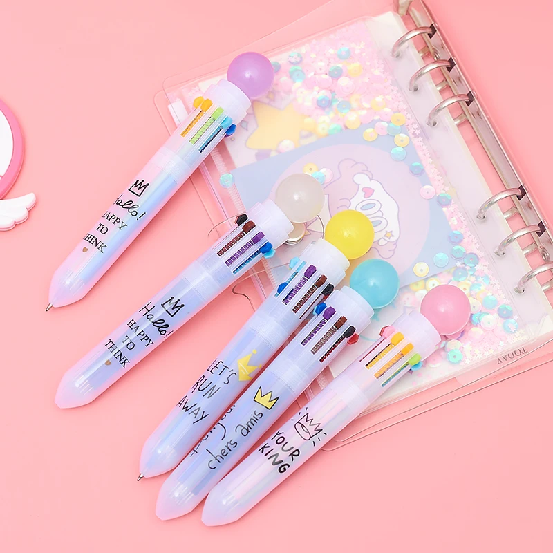 

1Pcs Candy Color Ball Ballpoint Pen 10 In 1 Multi-color Cute Marker Pen Press Ball Pen Student Gift Office School Stationery