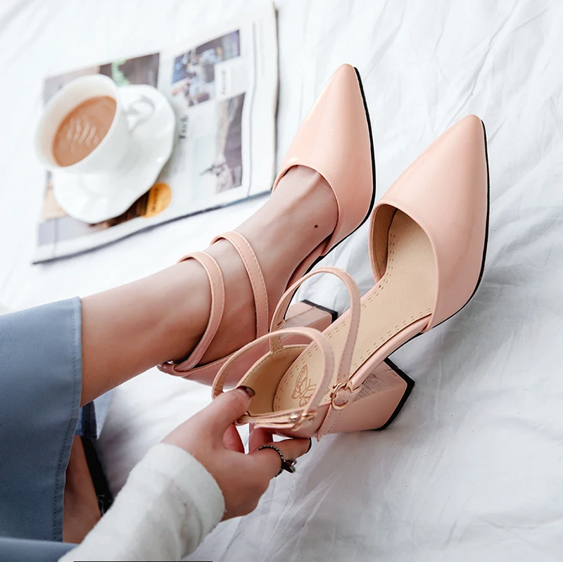 

High Heels Shoes Women Mary Janes Shoes Thick High Heel Pumps Autumn Fall Footwear Red Black White Apricot Big Size 33-43