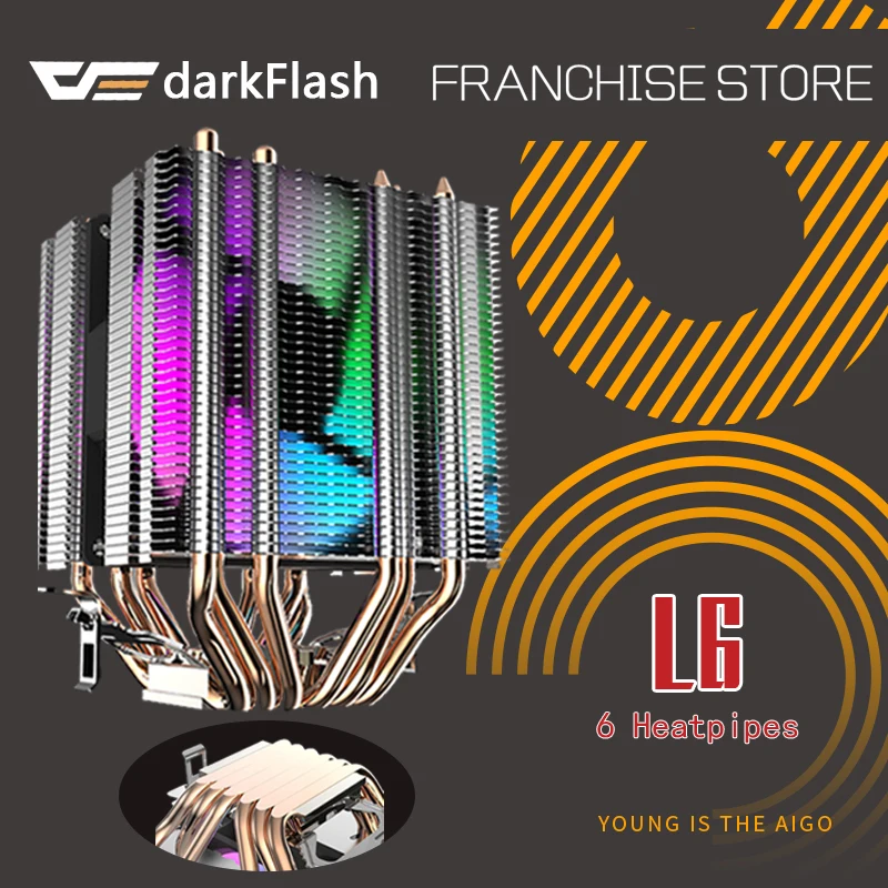 Кулер для процессора Darkflash 6 тепловых трубок со светодиодным вентилятором 3pin 90 мм вентилятор для процессора для компьютера LGA/2011/775/115x/1366 AM2/AM3/AM4