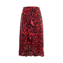 Сексуальные юбки с леопардовым принтом, Женская юбка с высокой талией, Женская Асимметричная юбка с рюшами, нестандартная Повседневная Красная Женская юбка