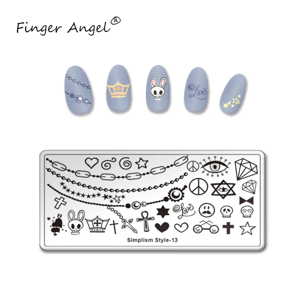 Finger Angel 1 шт. пластины для штамповки ногтей штамп изображения пластырь перо покер милый дизайн 6*12 см шаблон для ногтей DIY Инструменты для маникюра