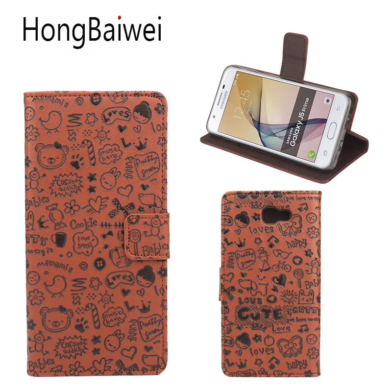 

HongBaiwei for Samsung Galaxy J5 Prime Case Cover Leather Wallet Card Holder Flip Cute Pink Phone Bag Case