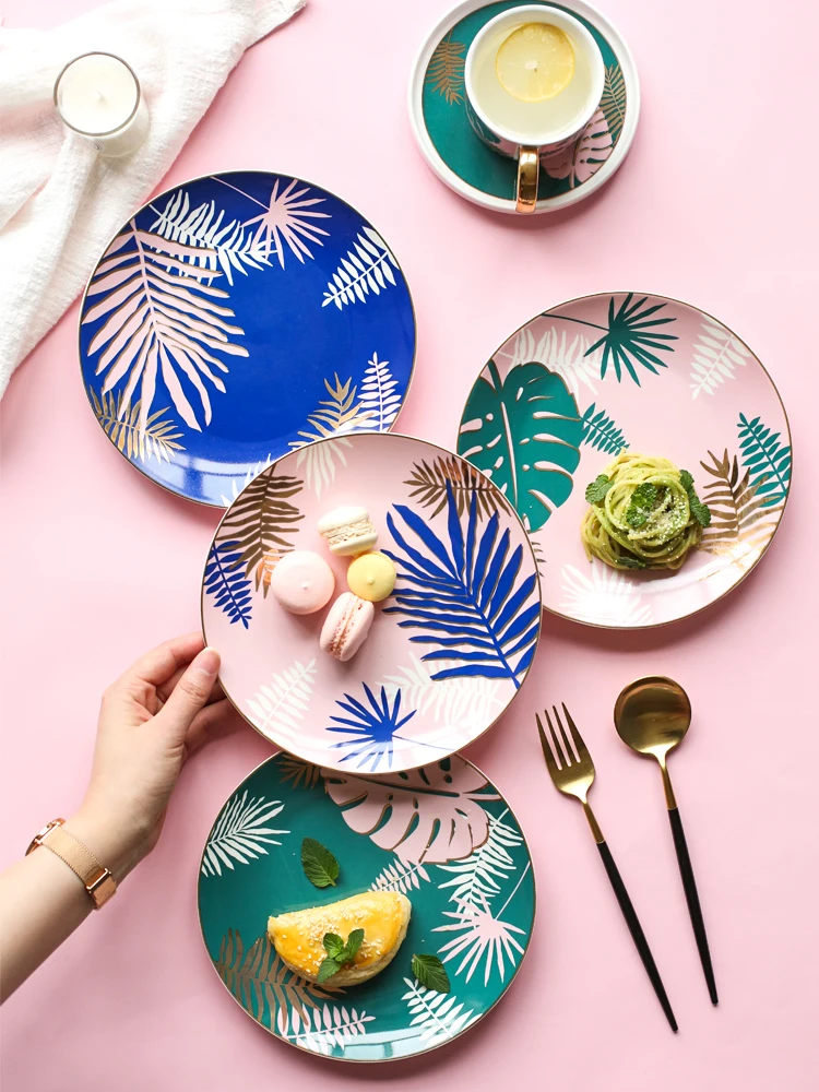

EECAMAIL INS Nordic Light Wind Luxury Plant Phnom Pen Tableware Ceramic Dish Creative Steak Dish Western Dish Dessert Plate