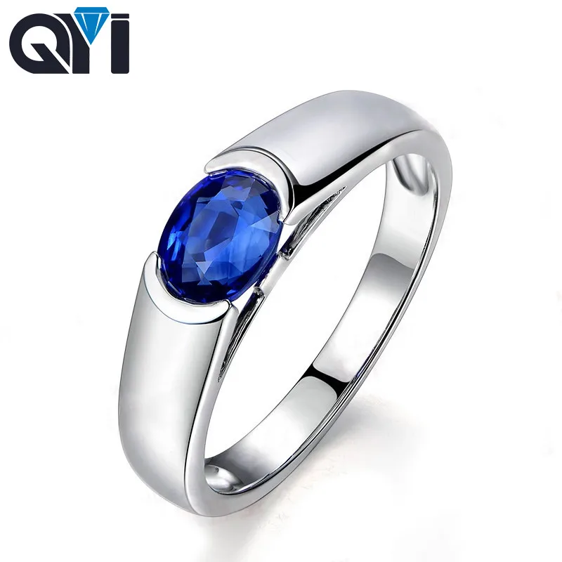 

QYI 1.25ct Oval Cut Simulated Sapphire Solitaire Wedding Rings For Women 925 Sterling Silver Blue Sona Stone Engagement Ring