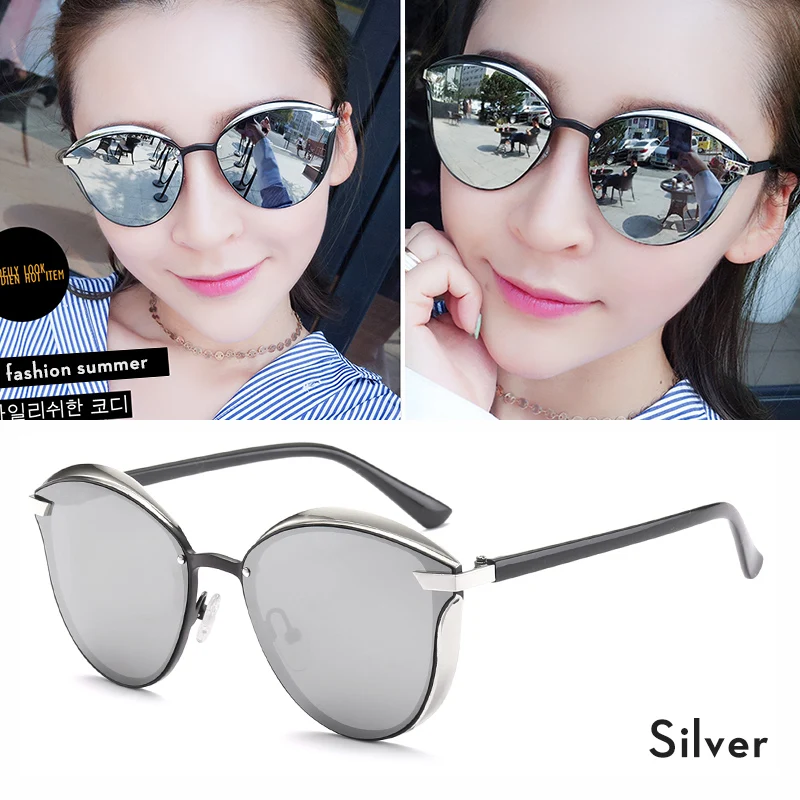 Летние модные розовые зеркальные поляризованные солнцезащитные очки кошачий глаз, женские солнцезащитные очки для вождения, солнцезащитные очки - Цвет линз: Silver