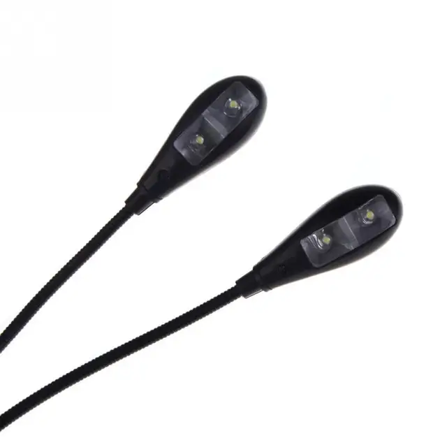 Kids Night Reading Lamp 5500K 2 Dual Arms Clipping Lights 4 LED Flexible Book Music Stand Clip On Light Lamp Black Reading Lamp