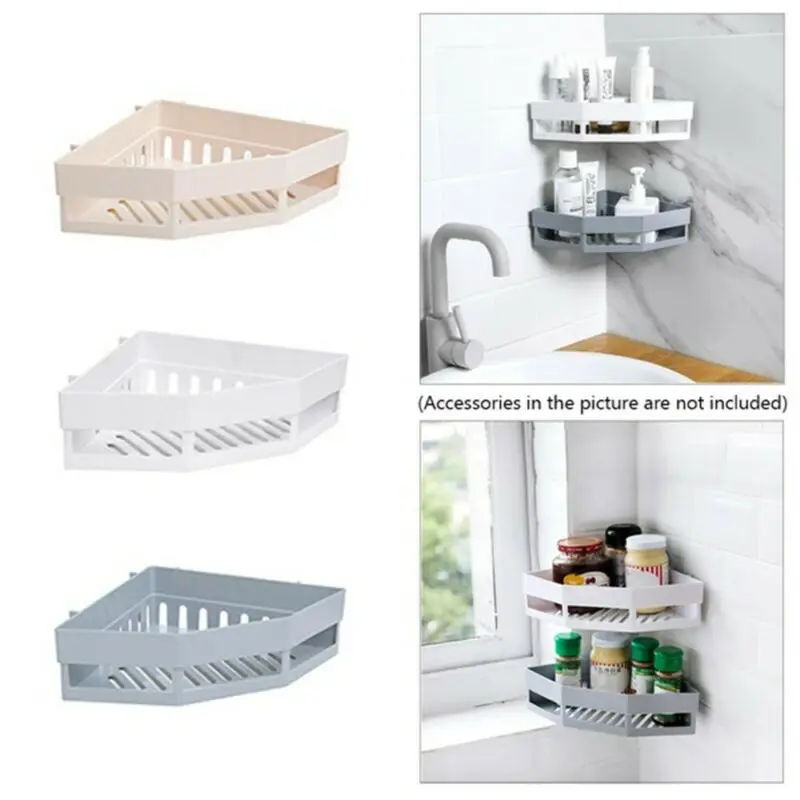 NEW Bathroom Shelf Adhesive Storage Rack Corner Holder Shower Gel Shampoo Basket 