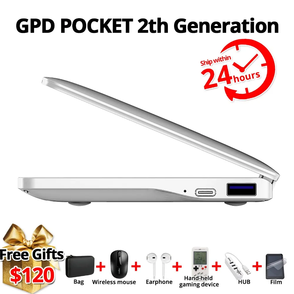 Original GPD Pocket2 Pocket 2 7 Inch Aluminum Shell Touch Screen Mini Laptop UMPC Windows 10 System CPU Core m3-8100Y 8GB/128GB