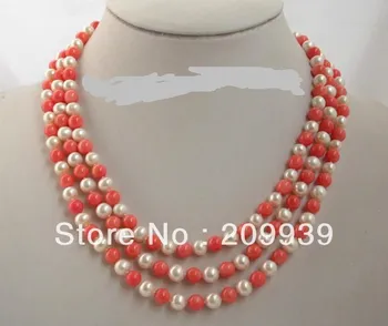 

huij 00109 stunning 3rows white round freshwater pearls pink coral necklace discount 40%